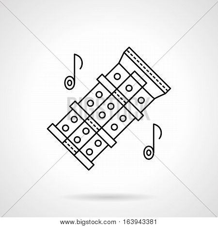 Stylish chinese flute tunes. Triple reed or bamboo pipe with holes and two notes. Original musical instruments for traditional music entertainment. Flat black line vector icon.