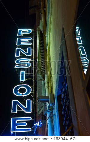 Neon Sign Of An Italian Pension