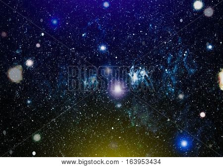 Deep space background with stardust and shining star. Milky way cosmic background. Star dust and pixie dust glitter space backdrop. Space stars and planet conceptual image.