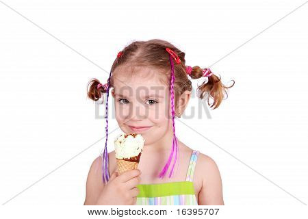 beauty little girl with ice cream