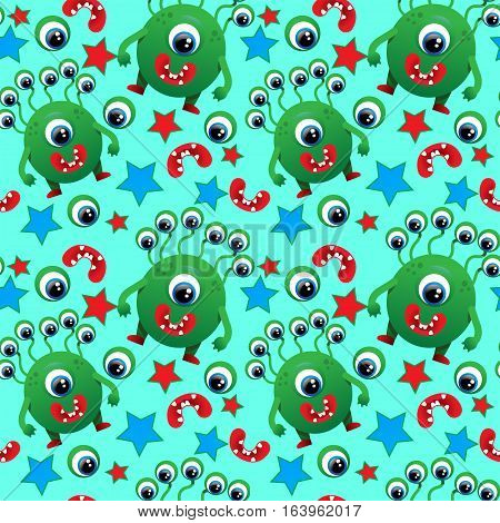 The pattern of cute monsters, monsters, eyes, mouth, star