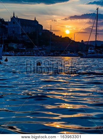Landscape of old town Gaeta on sunset Italy