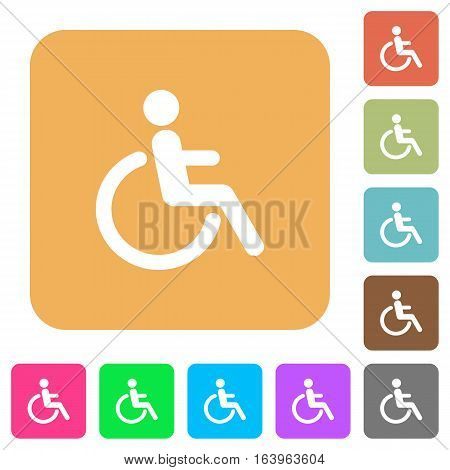 Disability icons on rounded square vivid color backgrounds.