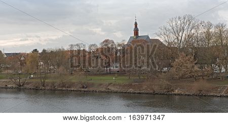 The Main riverbank at Hattersheim-Eddersheim in winter, Germany