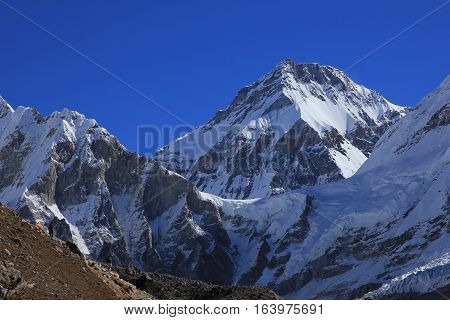 Scene in the Everest National Park. High mountain Khumbutse.