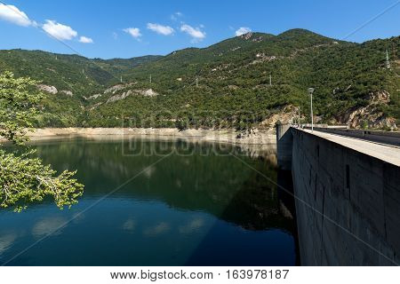 Landscape with Dam of the Vacha (Antonivanovtsy) Reservoir, Rhodopes Mountain, Bulgaria