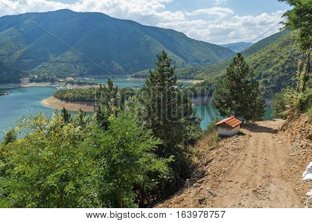 Green forest around Meander of Vacha (Antonivanovtsy) Reservoir, Rhodopes Mountain, Bulgaria