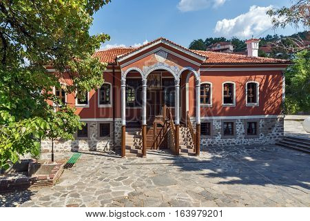 PERUSHTITSA, BULGARIA - SEPTEMBER 4 2016: The building of Danov School from the 19th century, Perushtitsa, Plovdiv Region, Bulgaria