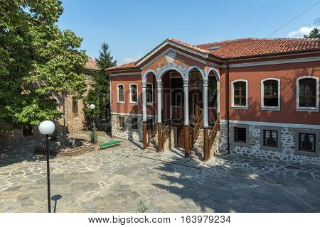 PERUSHTITSA, BULGARIA - SEPTEMBER 4 2016: The building of Danov School from the 19th century, Perushtitsa, Plovdiv Region, Bulgaria