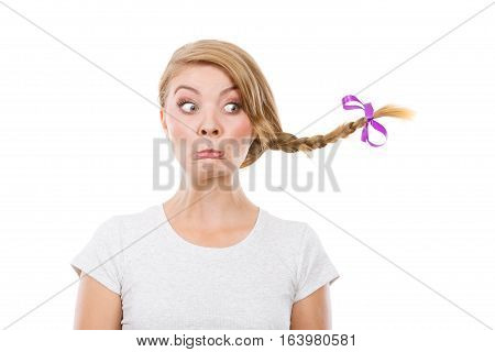 Teenage Girl In Braid Hair Making Funny Face