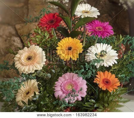 Very charming bouquet of beautiful colorful fresh flowers