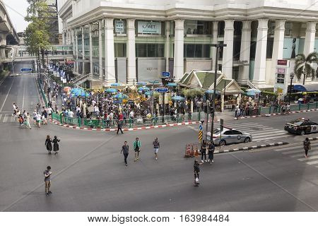BANGKOK THAILAND - DEC 31 : Ratchaprasong Junction at Erawan shrine corner while new year festival on december 31 2016 thailand. Ratchaprasong is most activities area of Bangkok