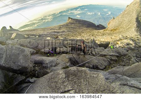View from top of Low's Peak,4095 meters above sea level of mountain Kinabalu,Sabah,Borneo.Mount Kinabalu is the tallest mountain in Malaysia and the 20th tallest in the World.