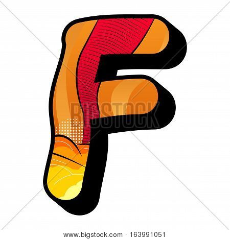 Letter F filled with comic book explosion background.
