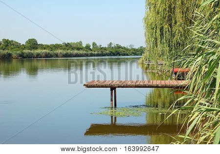 Anglers' pier on the river 'Holt Koros' in Hungary