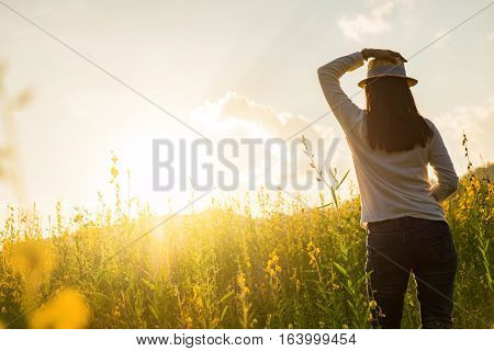 Portrait Of Happy Beautiful Happy Youngwoman Relaxing In Park. Joyful Female Model Breathing Fresh A
