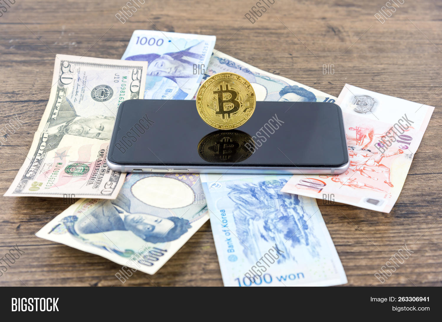 Businessman Shake Image Photo Free Trial Stock Businessman Shake Hands On Bitcoins And Banknotes Dollars Money Won Yen The Form Of Digital Cryptocurrency An Intermediary In Exchange Goods