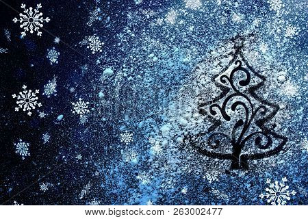 New Year Background. Christmas Background. Abstract Background, Illustration Of Christmas Tree On Bl
