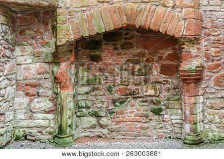 Shearington, Scotland, Uk - June 18, 2012: Fire Place At Living Quarters At Ruined  Brown Stone Caer