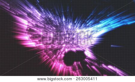 Glowing City And Human Population Density Areas With Rising Lines From Them. View Of America. 3d Ill