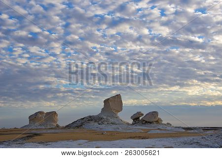 Beautiful Abstract Nature Rock Formations Aka Sculptures In Western White Desert At Dawn, Sahara. Eg