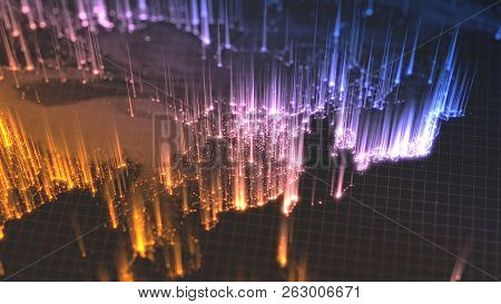 Glowing City And Human Population Density Areas With Rising Lines From Them. View Of Asia. 3d Illust