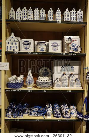 Enkhuizen, The Netherlands - October 12th 2018: Dutch Souvenir Shop Zuiderzee Open Air Museum In The