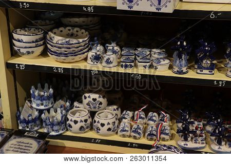 Enkhuizen, The Netherlands - October 12th 2018: Dutch Souvenir Shop Zuiderzee Open Air Museum In The