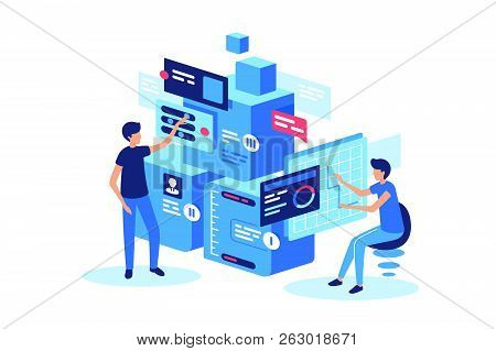 Joint Development Of Stepwise Design With Two Men. Concept Online Application, Teamwork, Workplace. 