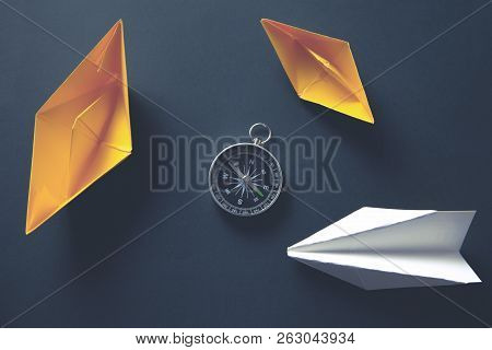 Compass And Ship On The Dark Desktop