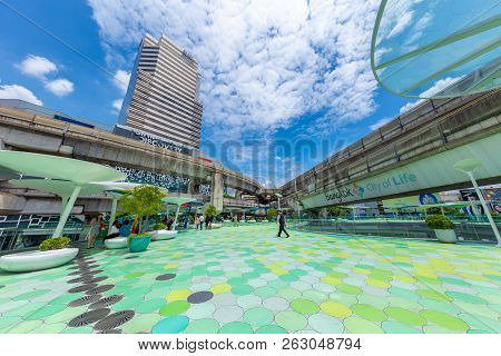 Bangkok City View Of Siam Discovery And Mbk Center Point Colorful And Popular Travel Location Green 