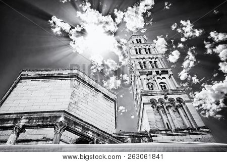 Cathedral Of Saint Domnius In Split, Croatia. Religious Architecture. Travel Destination. Sun Rays S
