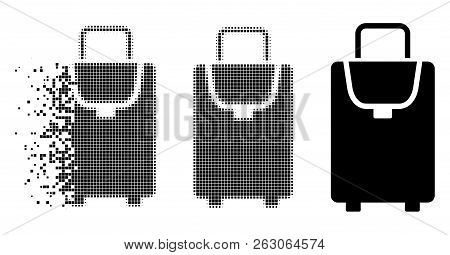 Carryon Bag Icon In Fractured, Pixelated Halftone And Undamaged Whole Variants. Pieces Are Composed 