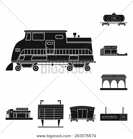 Isolated Object Of Train And Station Logo. Set Of Train And Ticket Vector Icon For Stock.