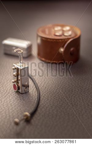 Close Up Shot Of A Antique 1940 Vintage Analog Photography Camera Self-timer, Retro Style Concept.