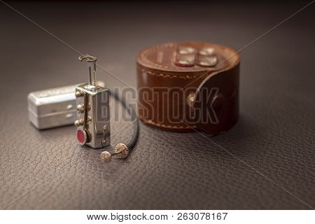 Close Up Shot Of A Antique 1940 Vintage Analog Photography Camera Self-timer, Retro Style Concept.