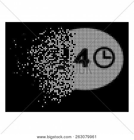 Message Hours Icon With Dissolving Style On Black Background. White Pixels Are Combined Into Vector 