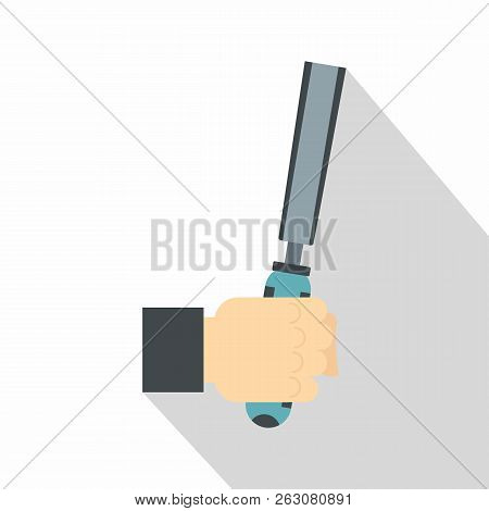 Chisel Tool In Man Hend Icon. Flat Illustration Of Chisel Tool In Man Hend Icon For Web On White Bac