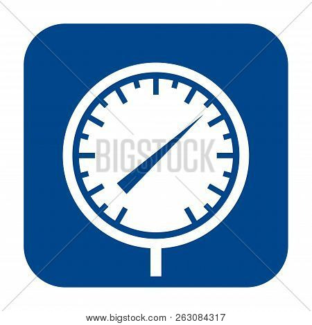 Vector Monochrome Flat Design Icon Of Manometer.  Blue Isolated Logo.
