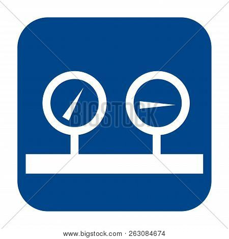 Vector Monochrome Flat Design Icon Of Manometer.  Blue Isolated Logo.