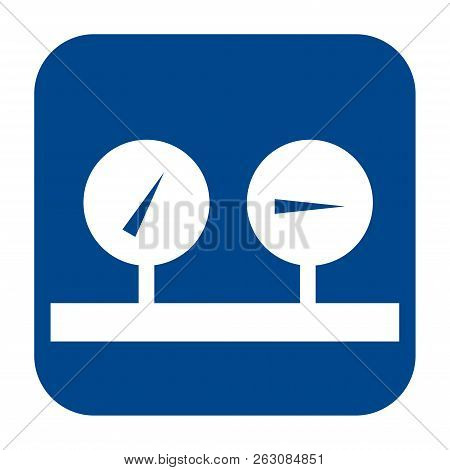 Vector Monochrome Flat Design Icon Of Manometer.  Blue Isolated Logo.