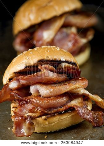 Rustic British English Bacon Butty Sandwich Breakfast