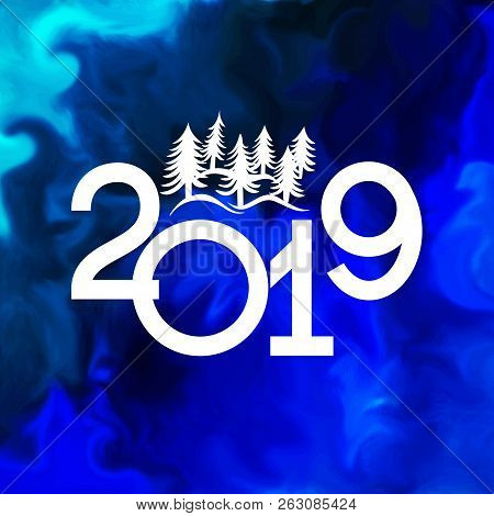 Happy New Year 2019 Banner With Christmas Trees