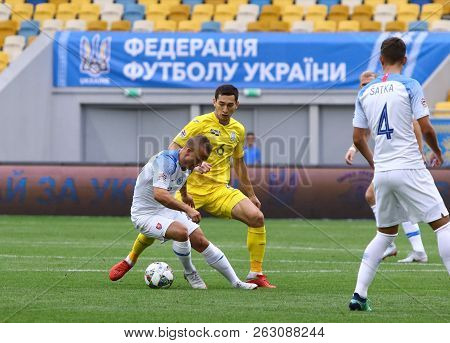 Lviv, Ukraine - September 9, 2018: Stanislav Lobotka Of Slovakia (l) Fights For A Ball With Taras St