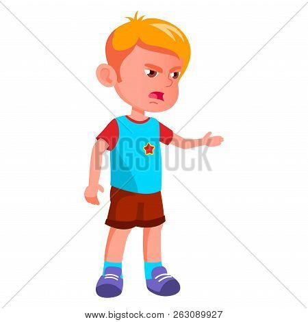 Boy Kindergarten Kid Poses Vector. Kiddy, Child Expression. Juni