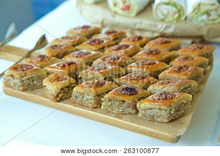 Azerbaijan Baklava. Traditional Azerbaijan Dessert Baklava. Sweet Azerbaijan Pastry Closeup Baklava.
