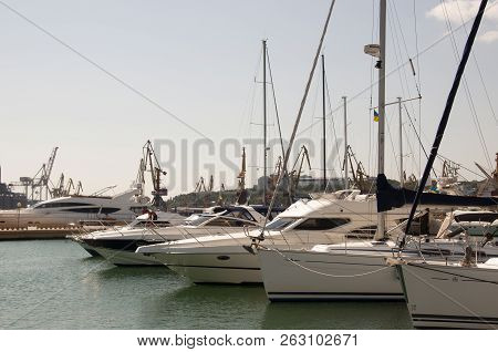 Odessa, South Of Ukraine, The Customs Area, July 10, 2018. Odessa Commercial Sea Port. Beautiful Yaс