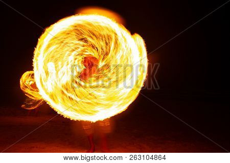 Fire Dancers Swing Fire Dancing Show Fire Show On The Beach Dance Man Juggling With Fire