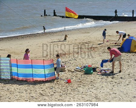 Norfolk, England - 24 May 2009 : People Spending Time On Beach In Mundesley