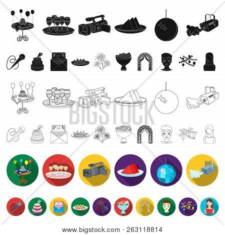 Event Organisation Flat Icons In Set Collection For Design.celebration And Attributes Vector Symbol 